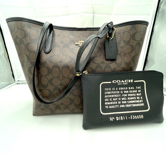 Coach Signature coated canvas with smooth leather tote - Picture 1 of 16